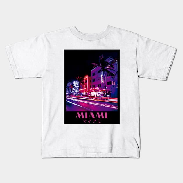 Miami Cyberpunk Vaporwave Outrun Aesthetic Kids T-Shirt by Ferrazi